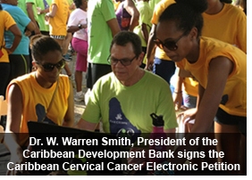 President of the Caribbean Development Bank signs Cervical Cancer e-petition