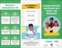 Green coloured brochure with the title Natural disasters and persons with anxiety and depression
