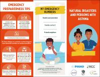 Red coloured brochure titled Natural disasters and persons with asthma
