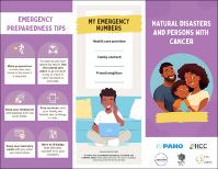 Purple coloured brochure titled Natural disasters and persons with cancer