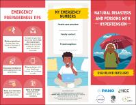 Red coloured brochure titled Natural disasters and persons with hypertension