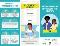 Turquoise coloured brochure titled Natural disasters and persons with diabetes Type 1