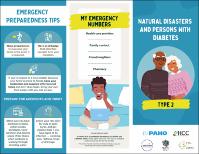 Turquoise coloured brochure titled Natural disasters and persons with diabetes Type 2