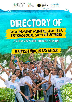 Cover of a document with picture of young people with the text Directory of Government Mental Health & Psychosocial Support Services written on a yellow banner