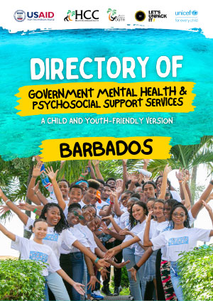 Cover of a document with picture of young people with the text Directory of Government Mental Health & Psychosocial Support Services written on a yellow banner