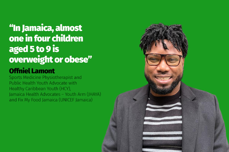 Offniel Lamont standing against a bright green background